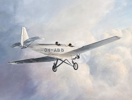Dipinto originale Junkers A50 sopra il mare