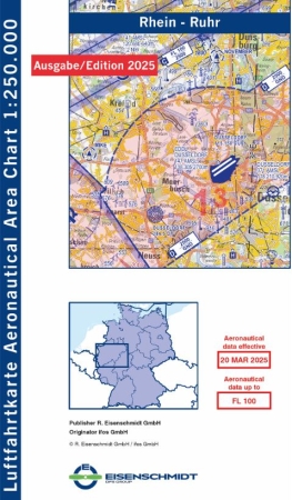 Carta dellarea aeronautica Volo motorizzato 2025 Reno-Ruhr Carta piegata