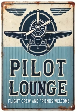 Insegna depoca in metallo per la clubhouse: Pilot Lounge Flightcrew Insegna depoca in metallo per la clubhouse: Pilot Lounge Flightcrew