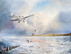 Dipinto originale Junkers A50 sopra il mare Dipinto originale Junkers A50 sopra il mare
